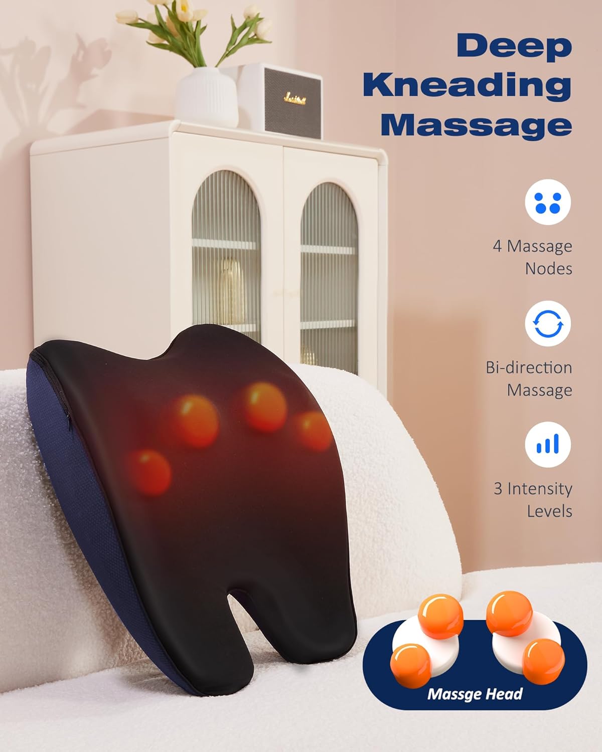 Boriwat Shiatsu Neck and Back Massager with Heat, Deep Tissue Kneading Massage Pillow
