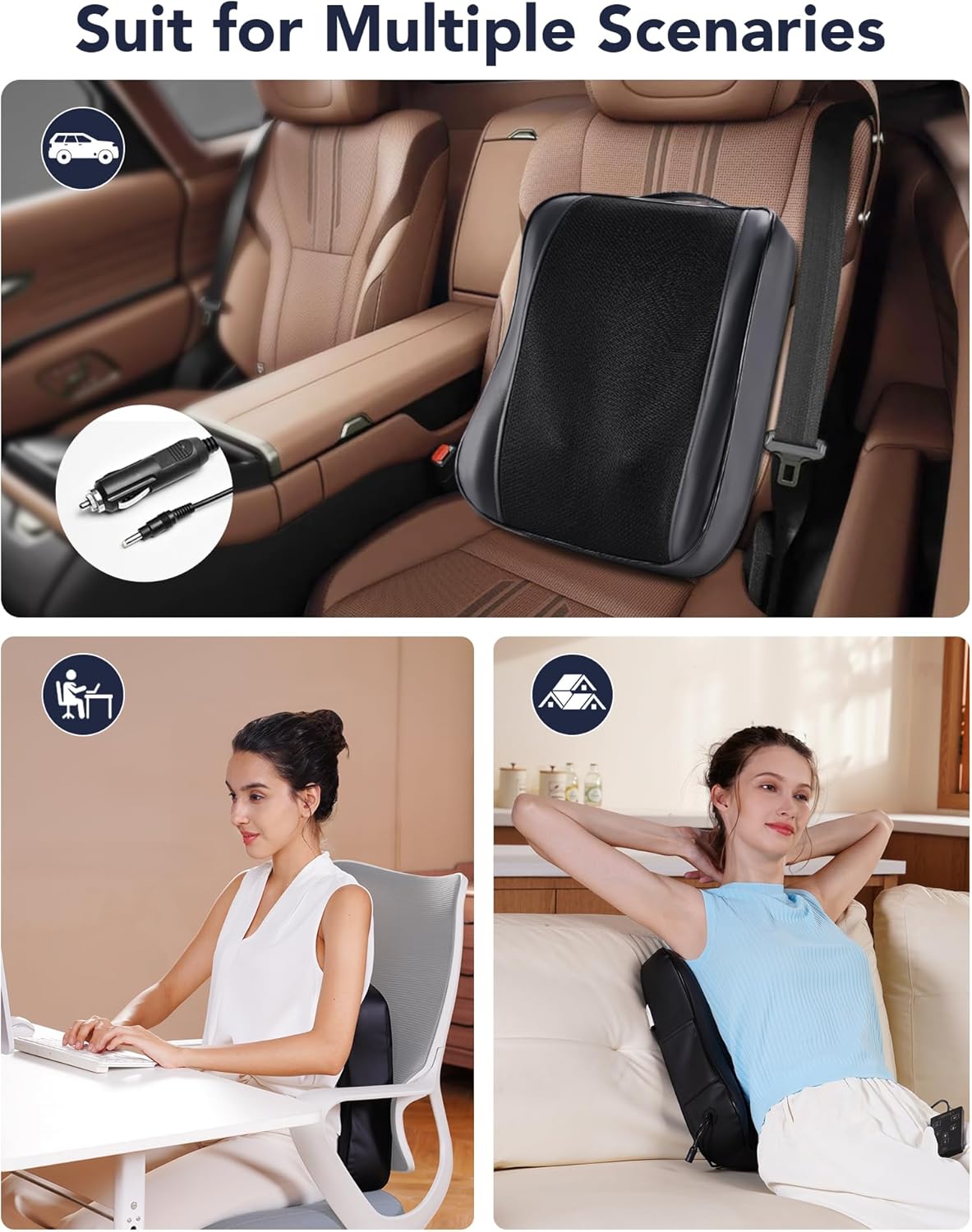 Boriwat Back Massager with Heat, Shiatsu 4D Kneading Rolling Up and Down Back Massage