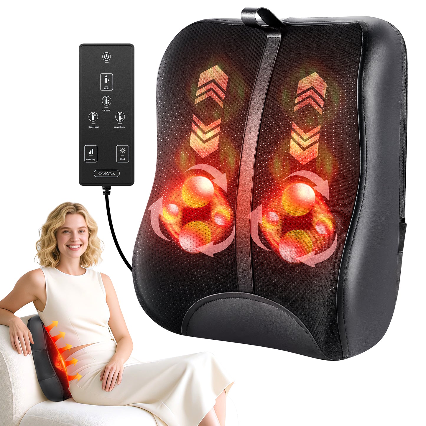 Shiatsu Back Massager with Heat-Electric Back Massager for Pain Relief Deep Tissue-Up and Down Rolling Massage Heated Lower Back Massager for Office/Home/Car-Gift for Men Women Parents