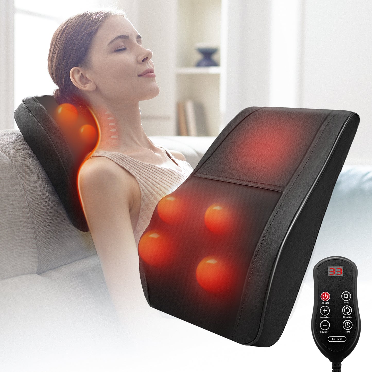 Boriwat Neck and Back Massager with Heat and Vibrate, Shiatsu Neck Massager for Deep Tissue, Black, Gifts for Women Man