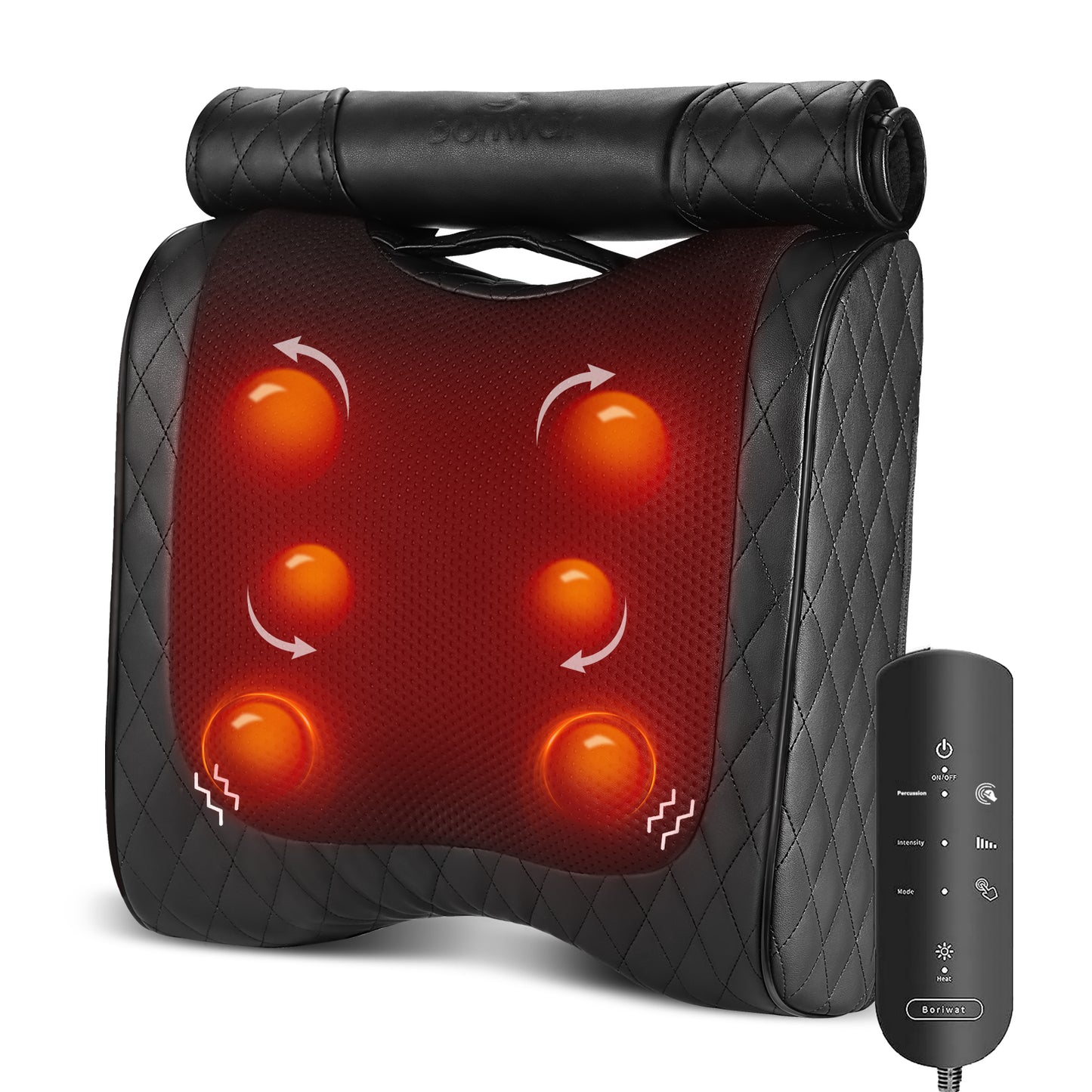 Boriwat Shiatsu Back Massager with Heat-Electric Back Massager for Deep Tissue-Up and Down Rolling Massage Heated Lower Back Massager for Office Home Car