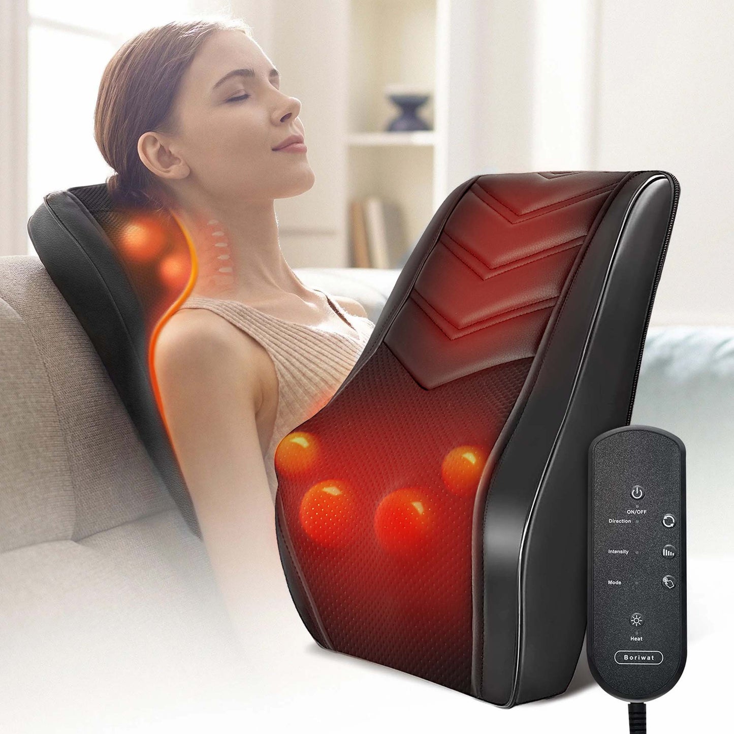 Boriwat Back Massager with Heat for Pain relief Deep Tissue, BLACK