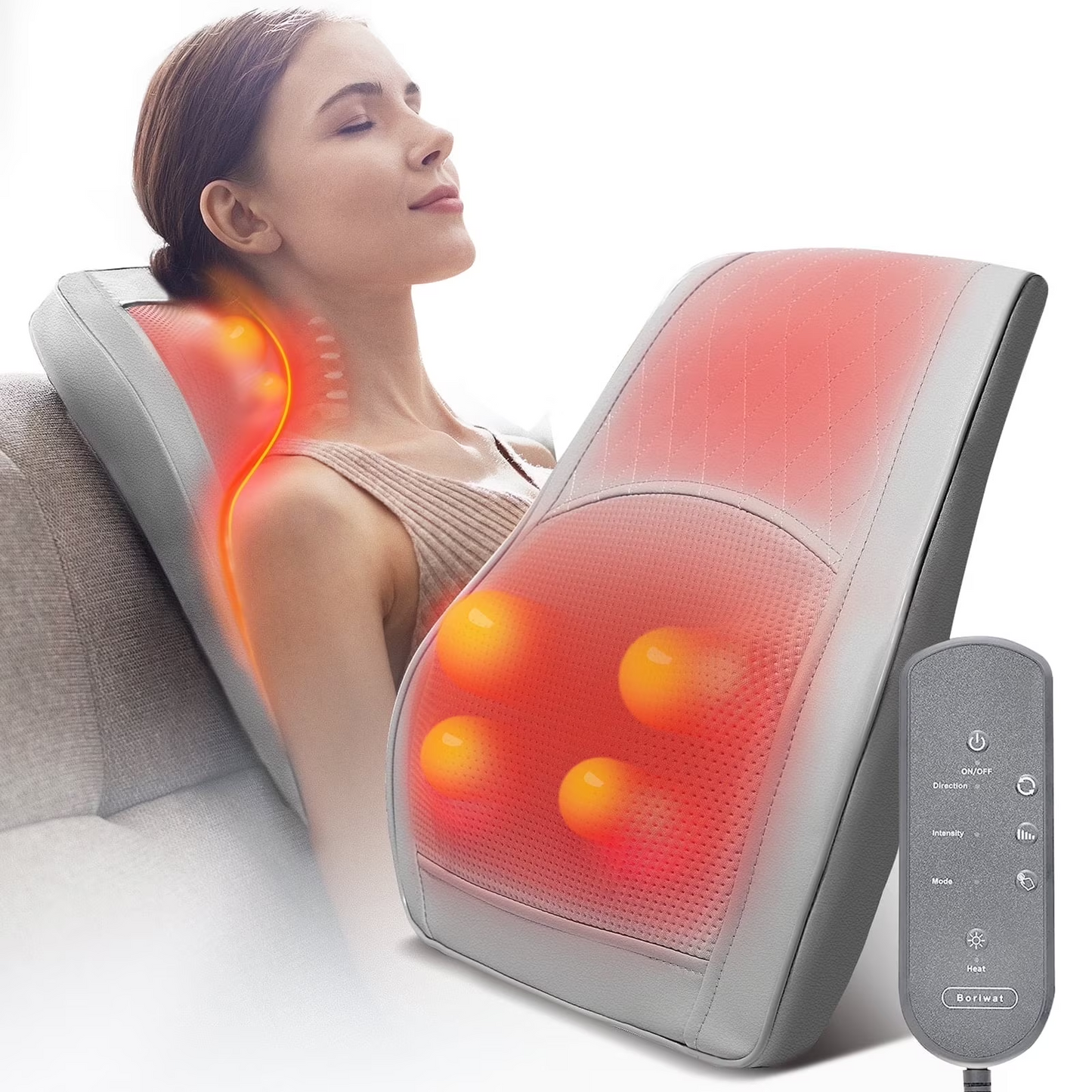 Boriwat Neck & Back Massager with Heat — 3D Deep-Kneading Shiatsu Pillow, Black — Gift for Mom & Dad