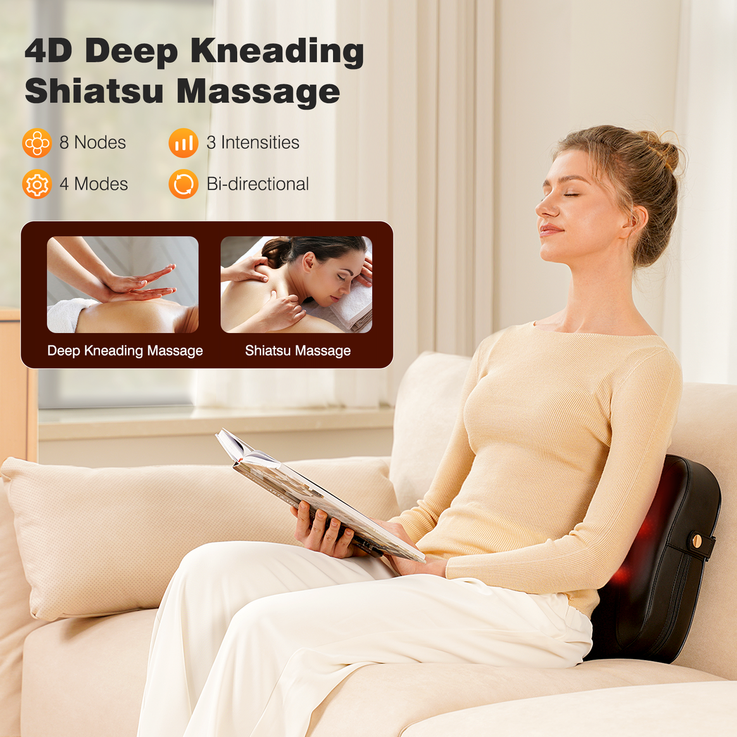 Boriwat Back Massager with Heat, Shiatsu Neck Massagers Deep Tissue Kneading, Black