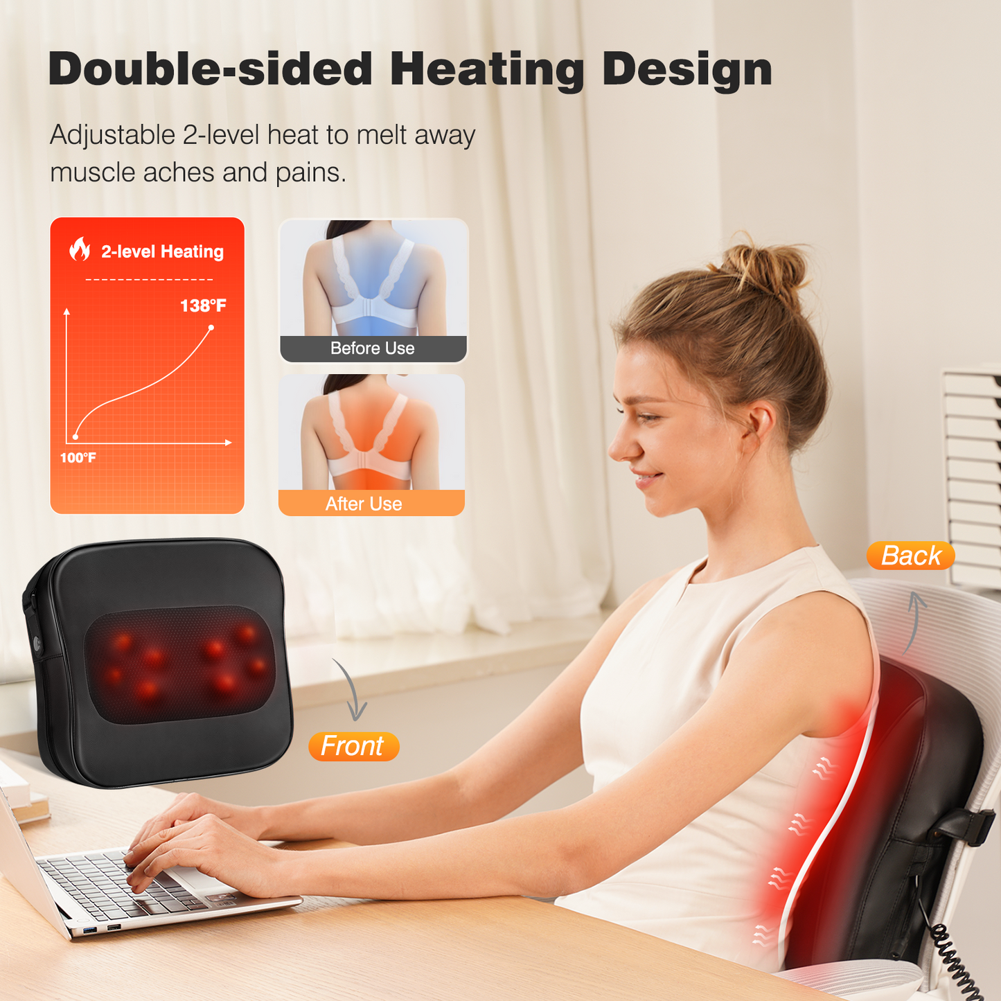 Boriwat Back Massager with Heat, Shiatsu Neck Massagers Deep Tissue Kneading, Black