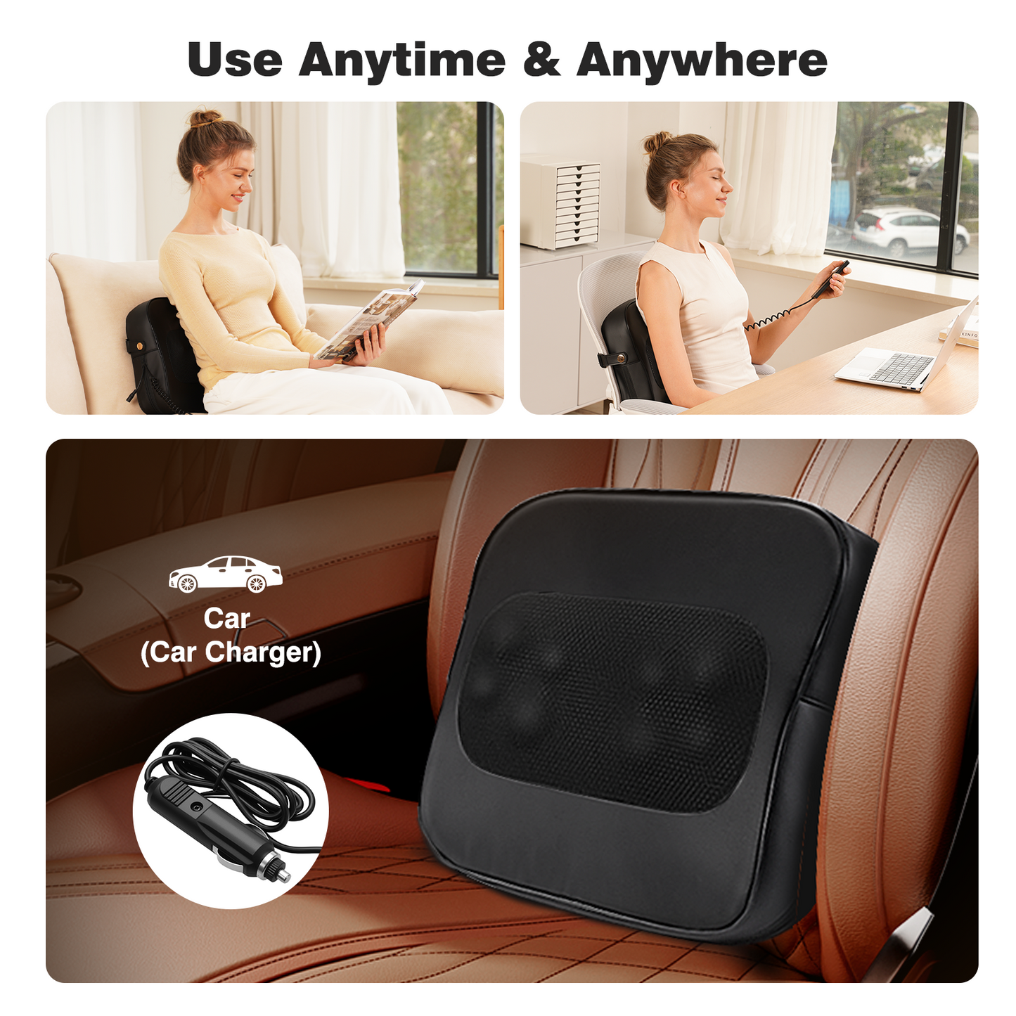 Boriwat Back Massager with Heat, Shiatsu Neck Massagers Deep Tissue Kneading, Black