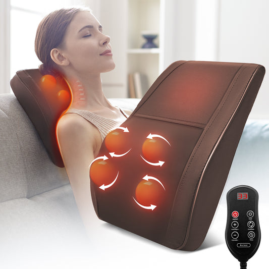 Boriwat Neck & Back Massager with Heat — Shiatsu Deep-Kneading Massage Pillow, Black — Gift for Women & Men