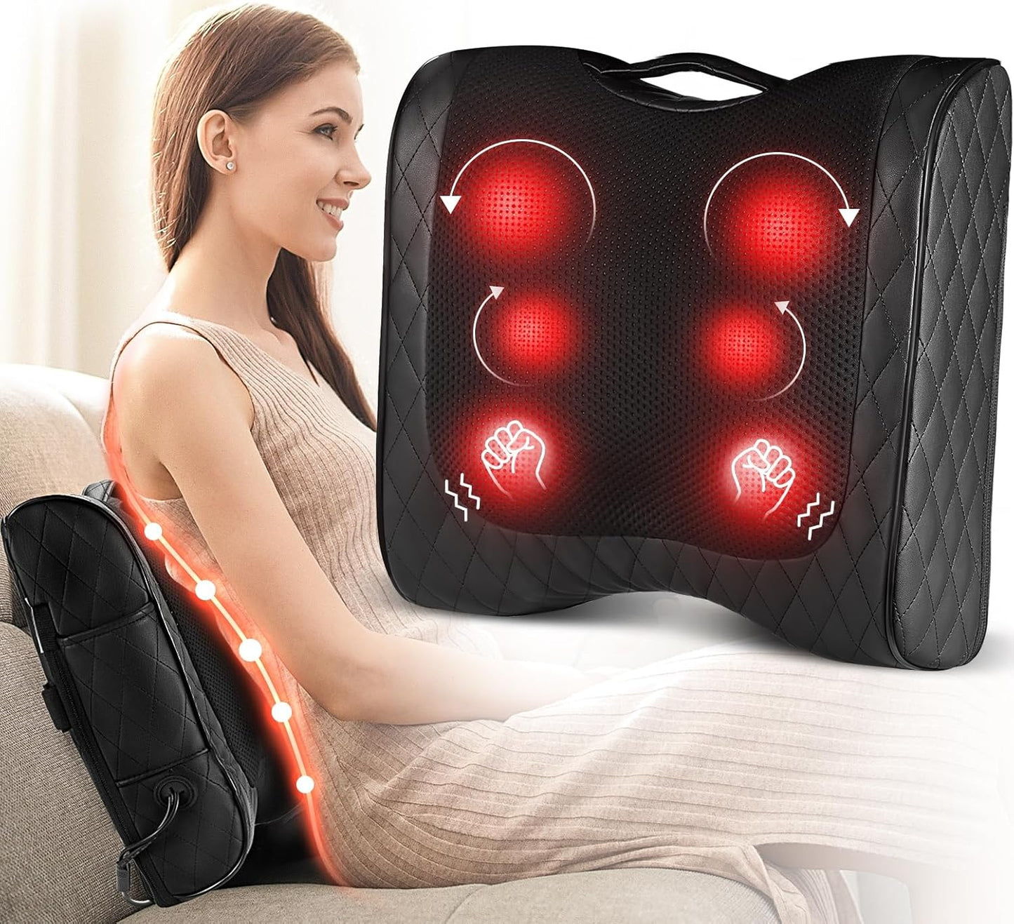 Boriwat Shiatsu Back Massager with Heat-Electric Back Massager for Deep Tissue-Up and Down Rolling Massage Heated Lower Back Massager for Office Home Car