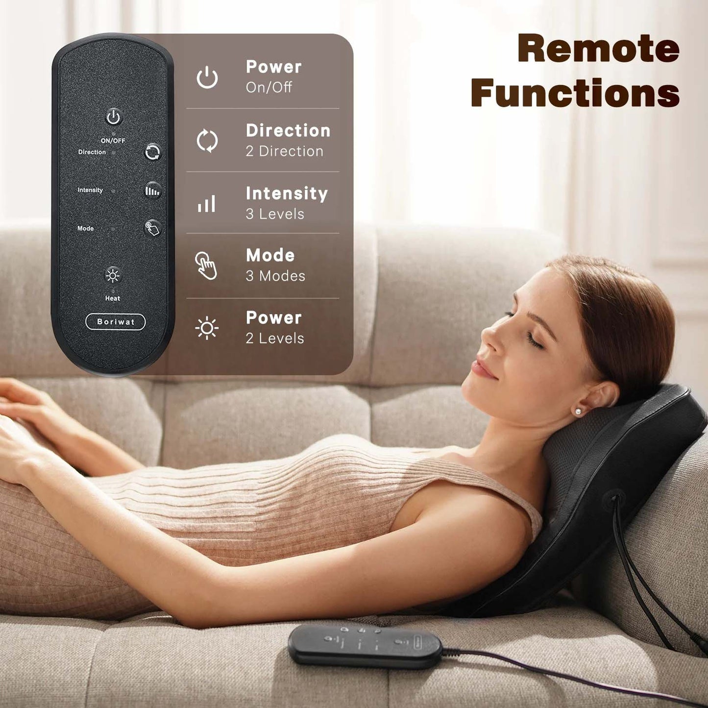 Boriwat Back Massager with Heat for Pain relief Deep Tissue, BLACK