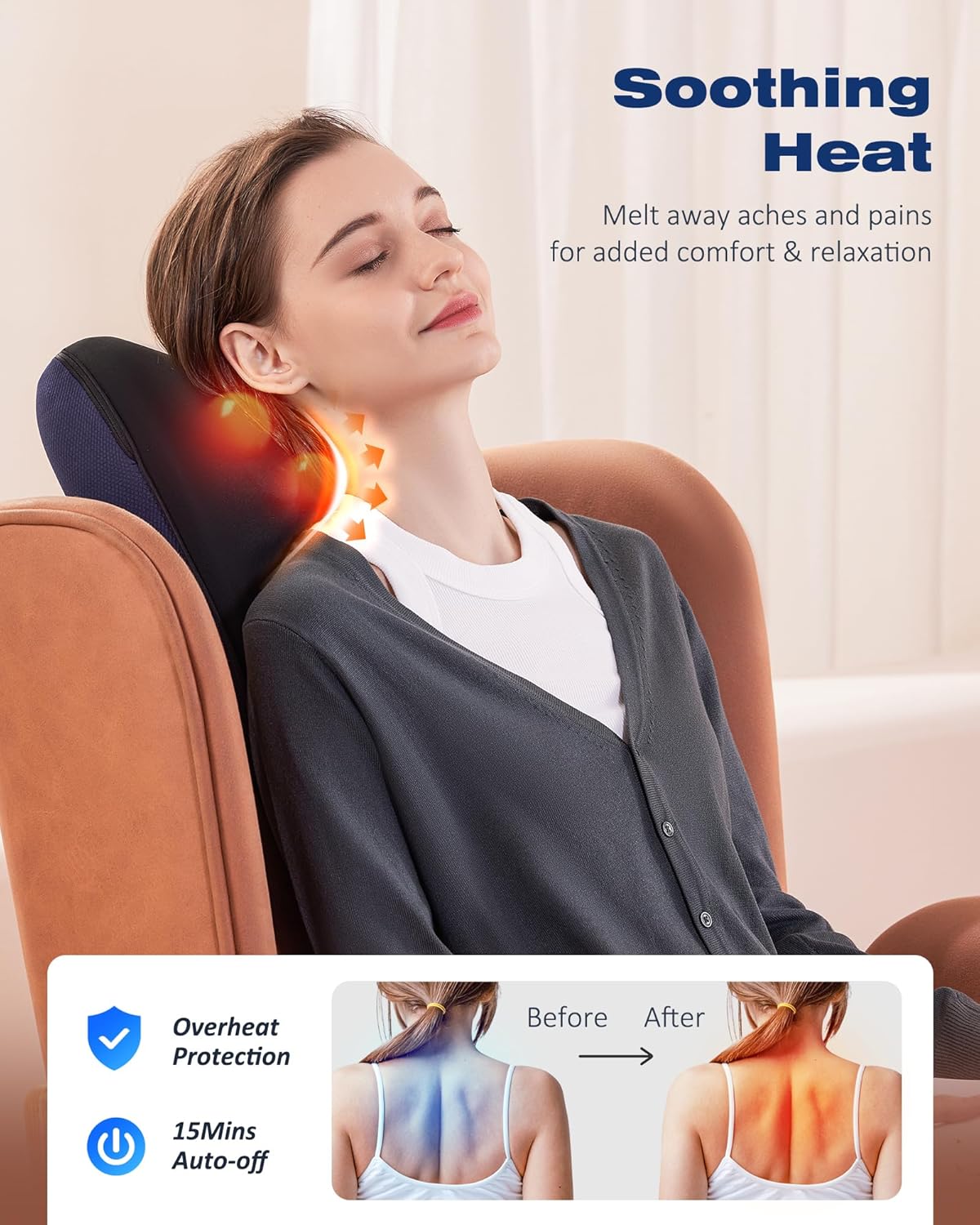 Boriwat Shiatsu Neck and Back Massager with Heat, Deep Tissue Kneading Massage Pillow