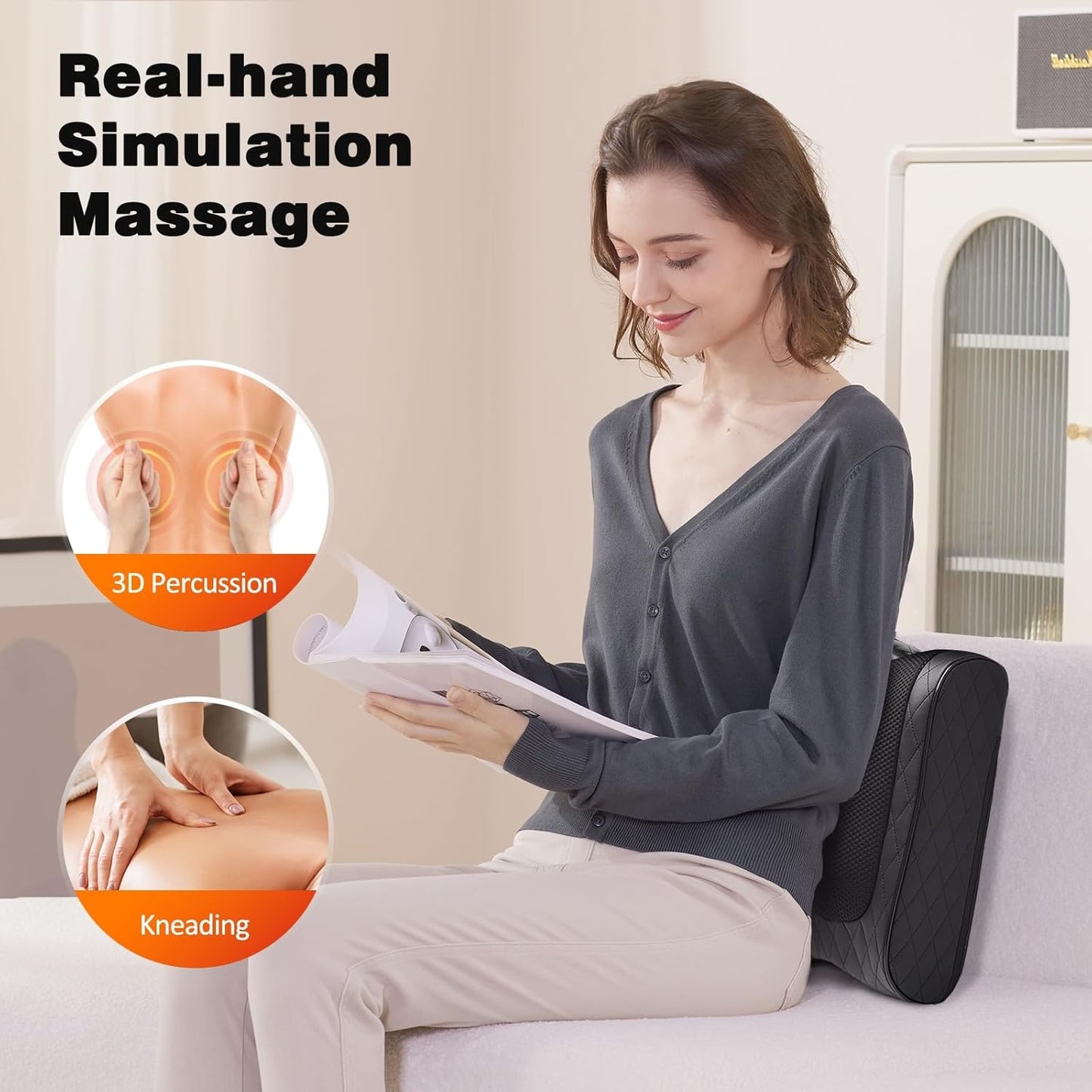 Boriwat Shiatsu Back Massager with Heat-Electric Back Massager for Deep Tissue-Up and Down Rolling Massage Heated Lower Back Massager for Office Home Car