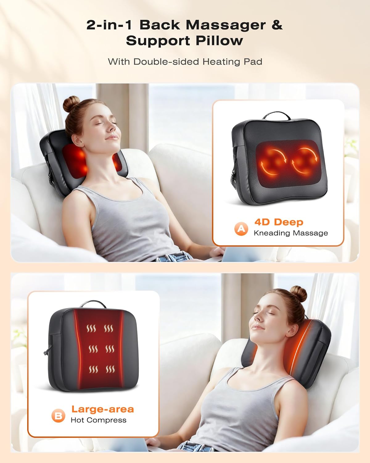 Shiatsu Back Massager with Heat Neck Massagers for Lower Back Leg Shoulder, Lumbar Support Pillow for Office Car, Gift for Men Women
