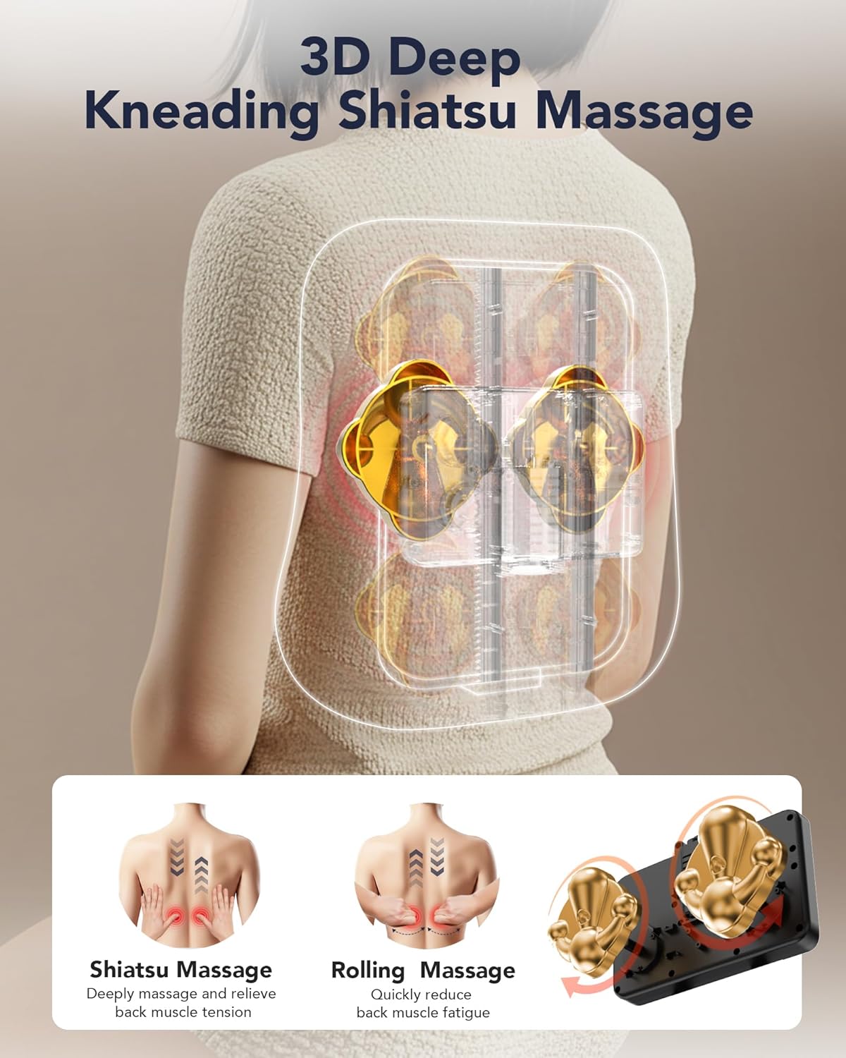 Boriwat Back Massager with Heat, Shiatsu 4D Kneading Rolling Up and Down Back Massage