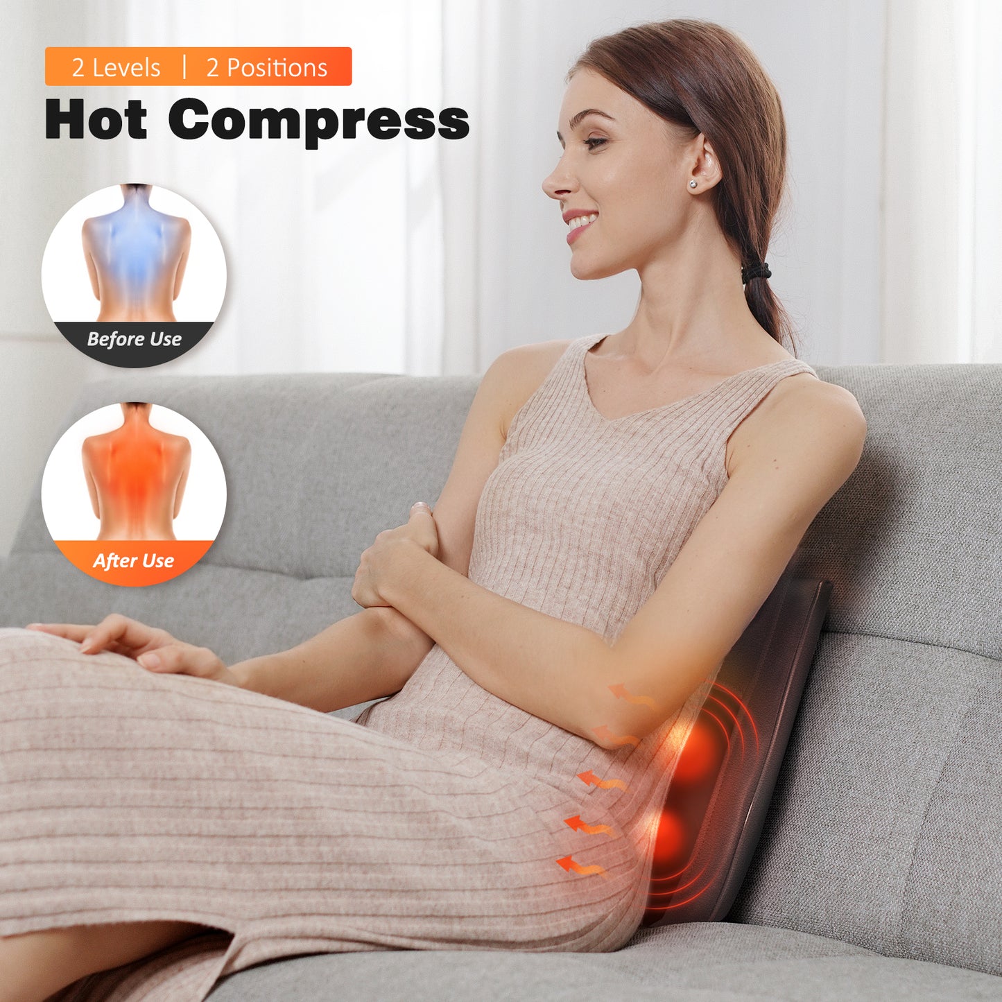 Boriwat Neck & Back Massager with Heat — Shiatsu Deep-Kneading Massage Pillow, Black — Gift for Women & Men