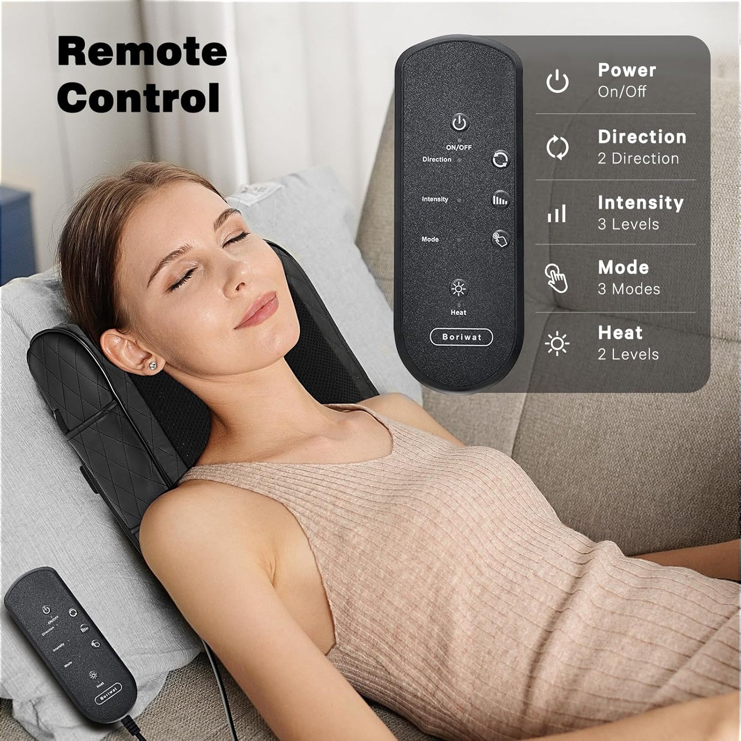 Boriwat Shiatsu Back Massager with Heat-Electric Back Massager for Deep Tissue-Up and Down Rolling Massage Heated Lower Back Massager for Office Home Car