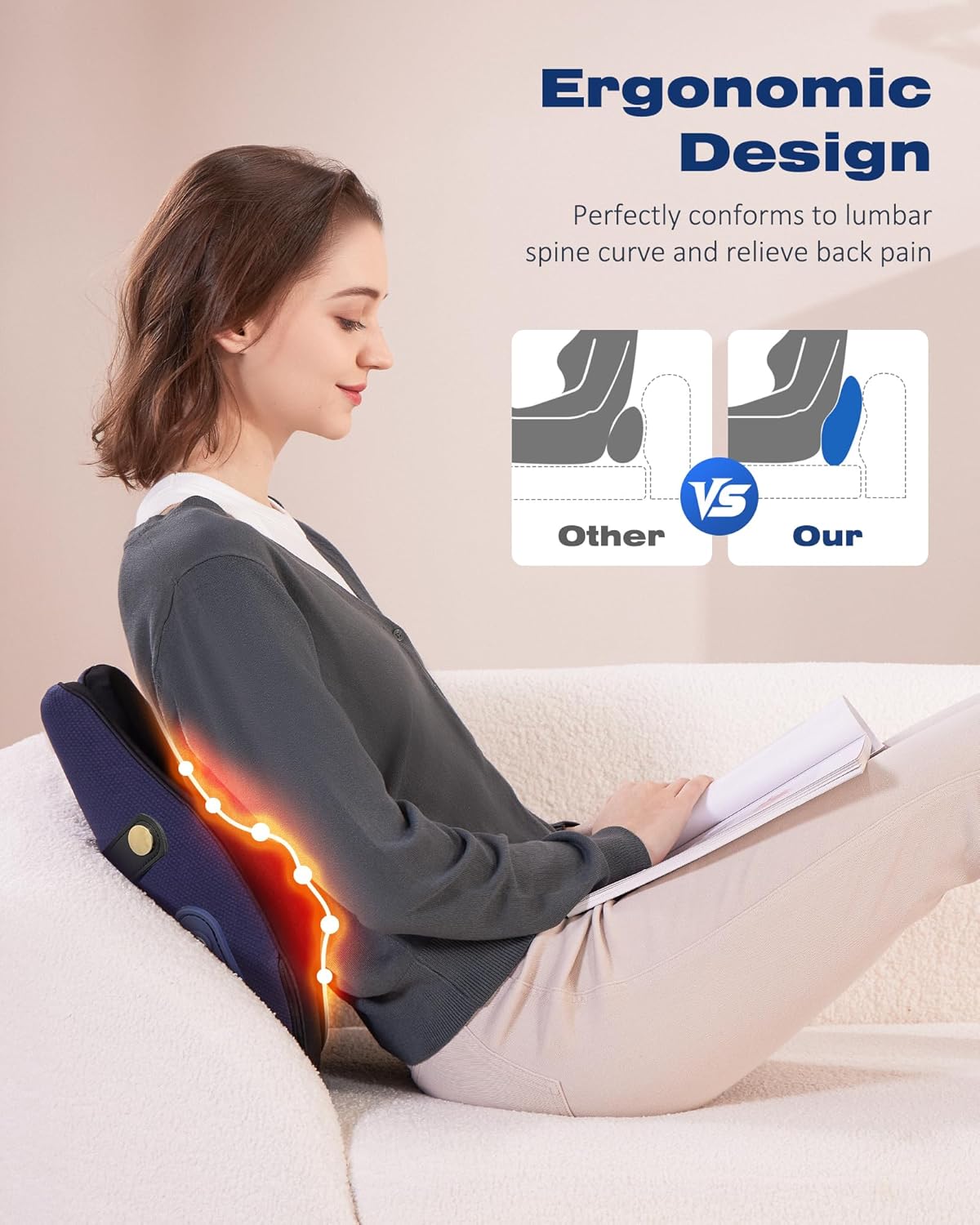 Boriwat Shiatsu Neck and Back Massager with Heat, Deep Tissue Kneading Massage Pillow