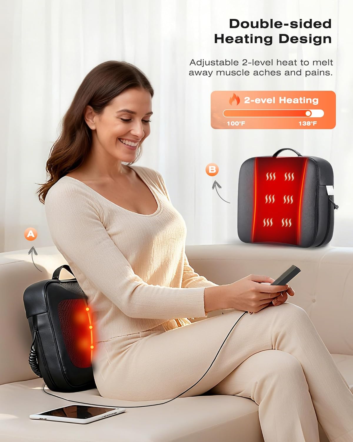 Shiatsu Back Massager with Heat Neck Massagers for Lower Back Leg Shoulder, Lumbar Support Pillow for Office Car, Gift for Men Women