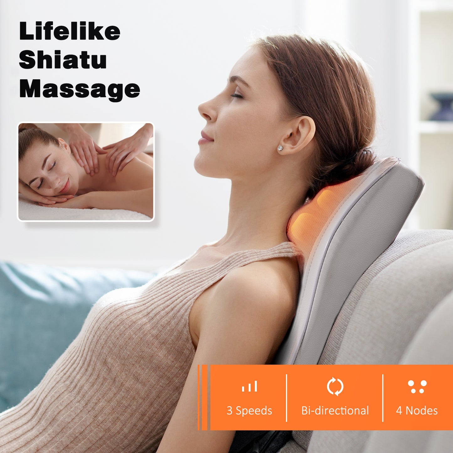 Boriwat Neck and Back Massager with Heat, Mini Lumbar Support Massager Pillow , Gift for Women & Men