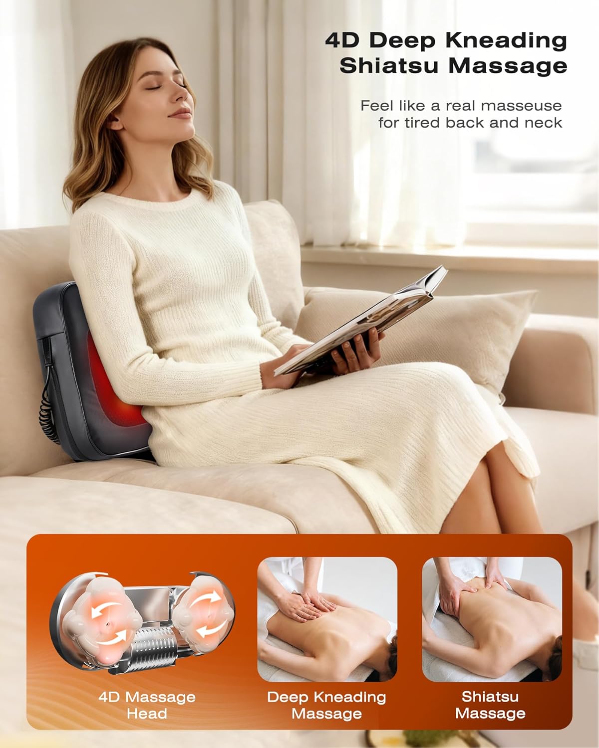 Shiatsu Back Massager with Heat Neck Massagers for Lower Back Leg Shoulder, Lumbar Support Pillow for Office Car, Gift for Men Women