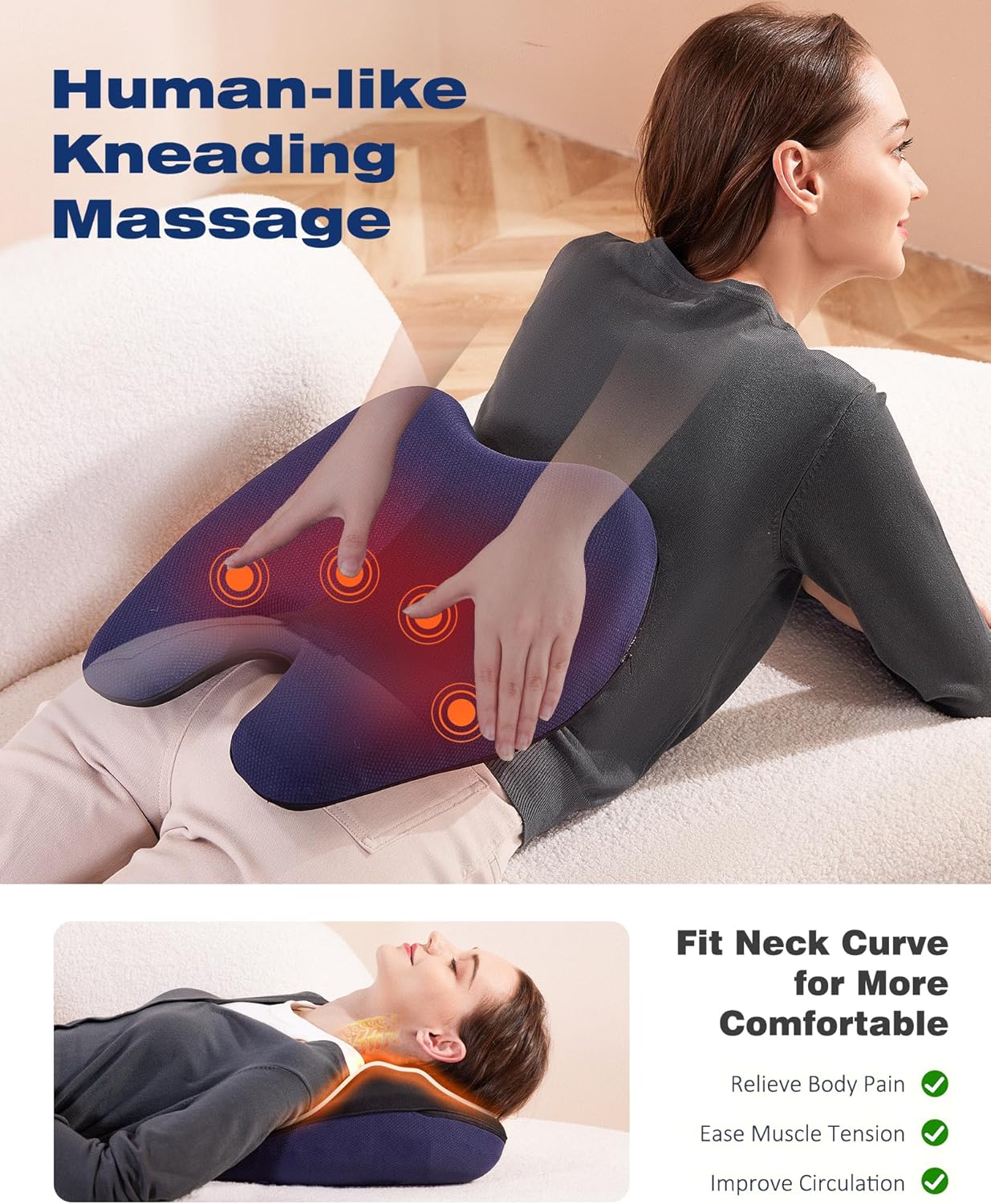 Boriwat Shiatsu Neck and Back Massager with Heat, Deep Tissue Kneading Massage Pillow