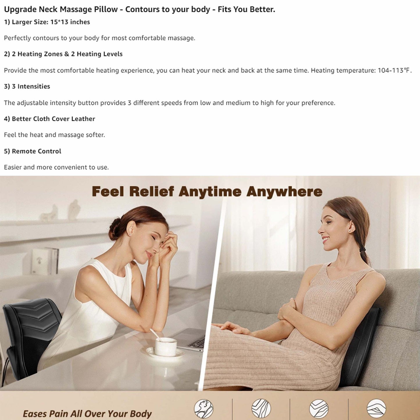 Boriwat Back Massager with Heat for Pain relief Deep Tissue, BLACK