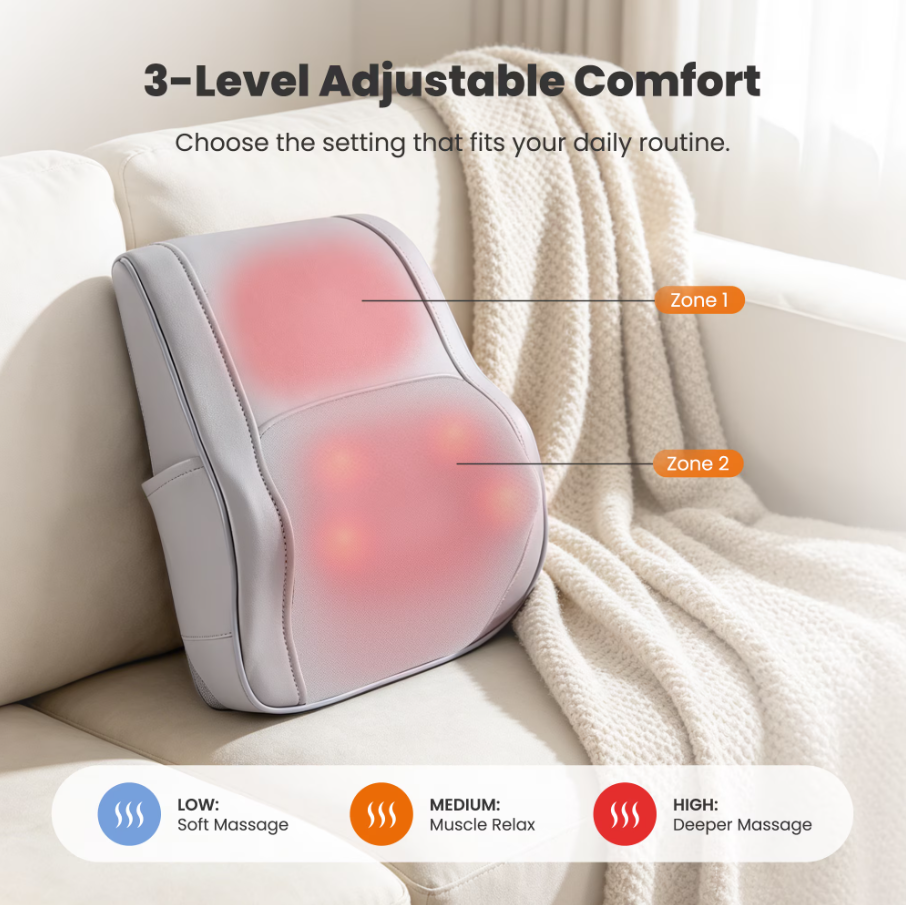 Boriwat Neck and Back Massager with Heat, Shiatsu Deep Kneading Massager for Chairs, Car, Gifts for Pain Relief