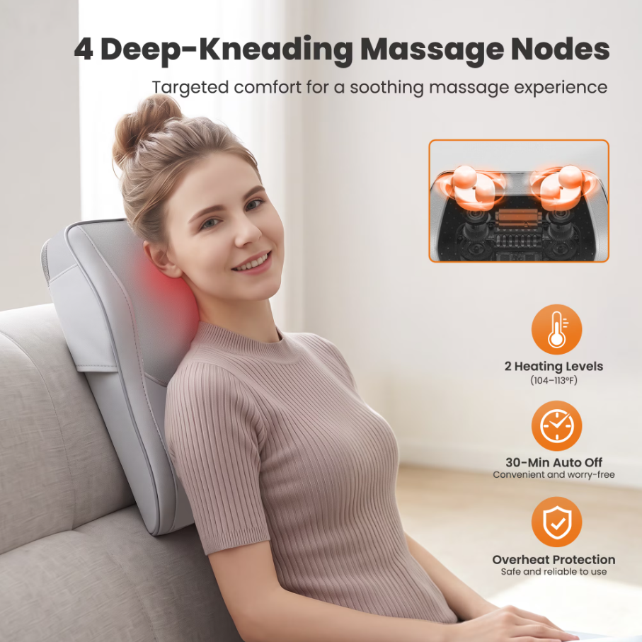 Boriwat Neck and Back Massager with Heat, Shiatsu Deep Kneading Massager for Chairs, Car, Gifts for Pain Relief