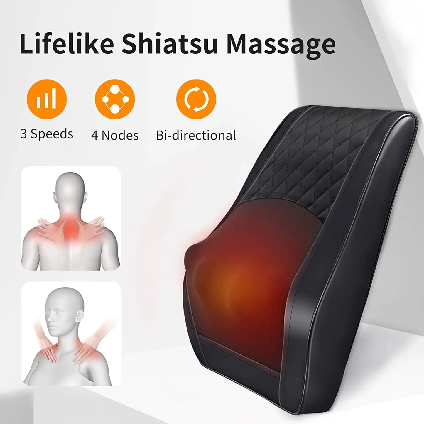 Boriwat Back Massager with Heat for Pain relief Deep Tissue, BLACK