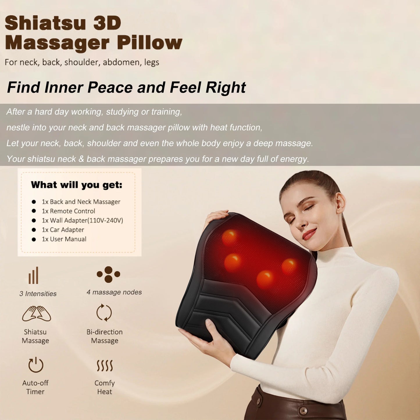 Boriwat Back Massager with Heat for Pain relief Deep Tissue, BLACK