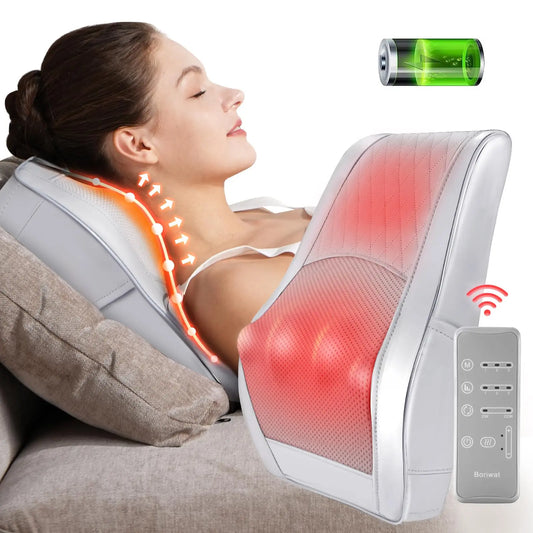 Neck Massager with Heat, Rechargable Cordless Back Massager, Gray