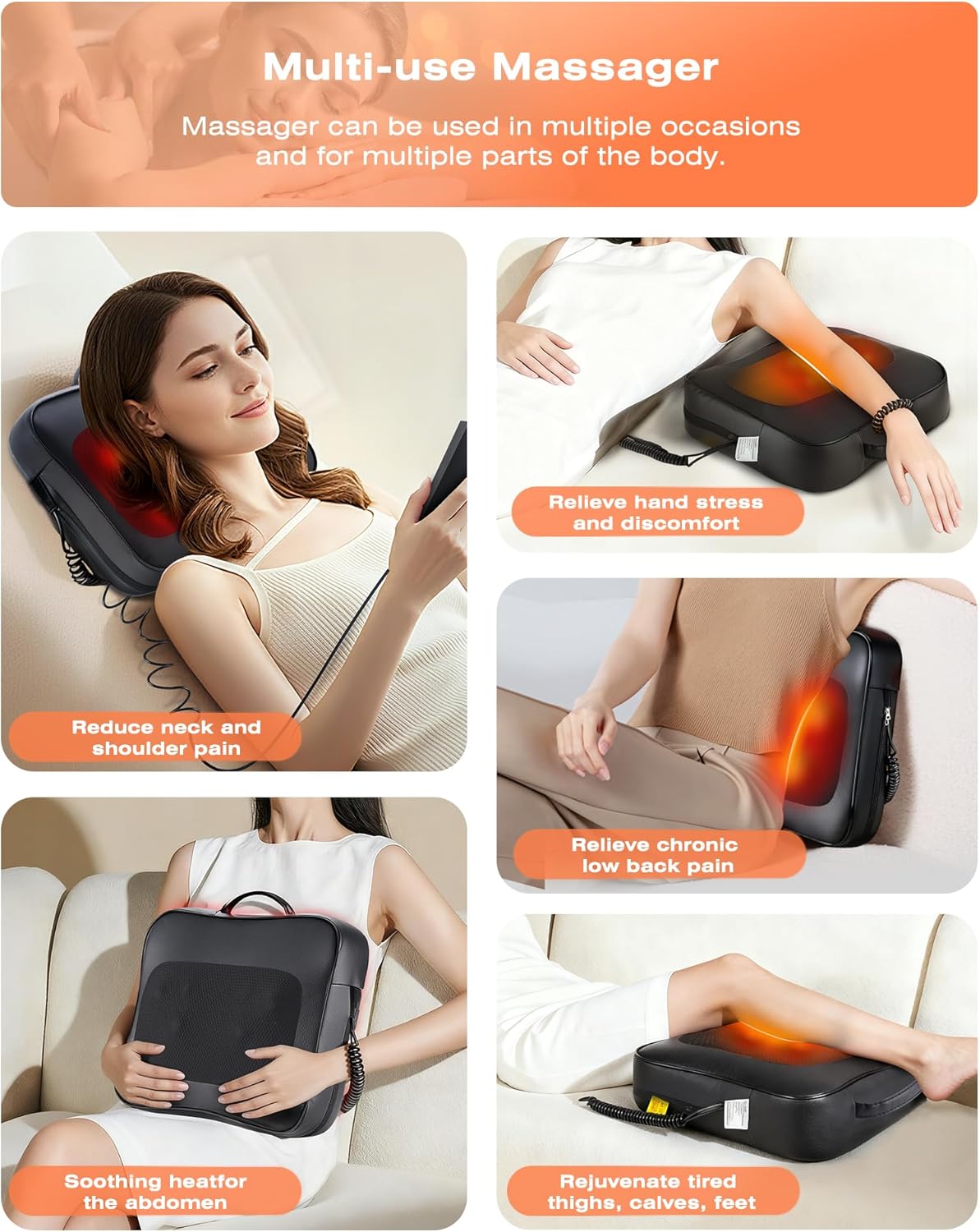 Shiatsu Back Massager with Heat Neck Massagers for Lower Back Leg Shoulder, Lumbar Support Pillow for Office Car, Gift for Men Women
