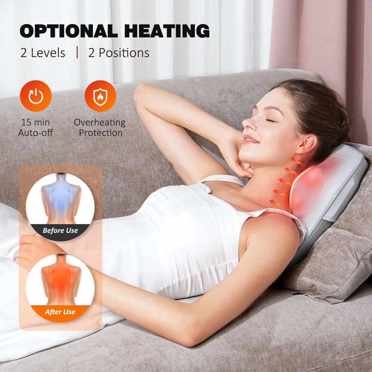 Neck Massager with Heat, Rechargable Cordless Back Massager, Gray