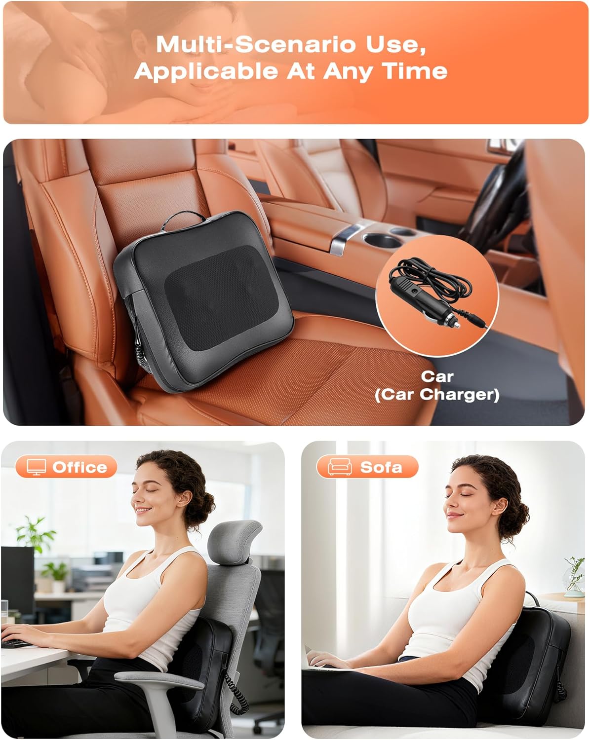 Shiatsu Back Massager with Heat Neck Massagers for Lower Back Leg Shoulder, Lumbar Support Pillow for Office Car, Gift for Men Women