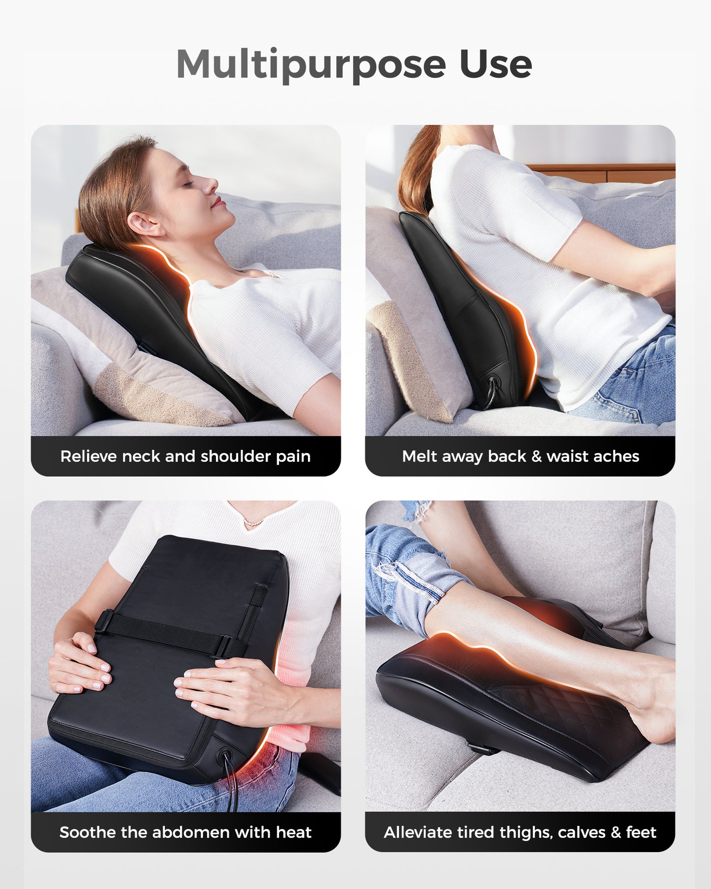 Boriwat Back Massager with Heat, 3D Kneading Massage Pillow for Back, Neck, Shoulder, Leg Pain Relief Deep Tissue, Gifts for Women Men Mom Dad
