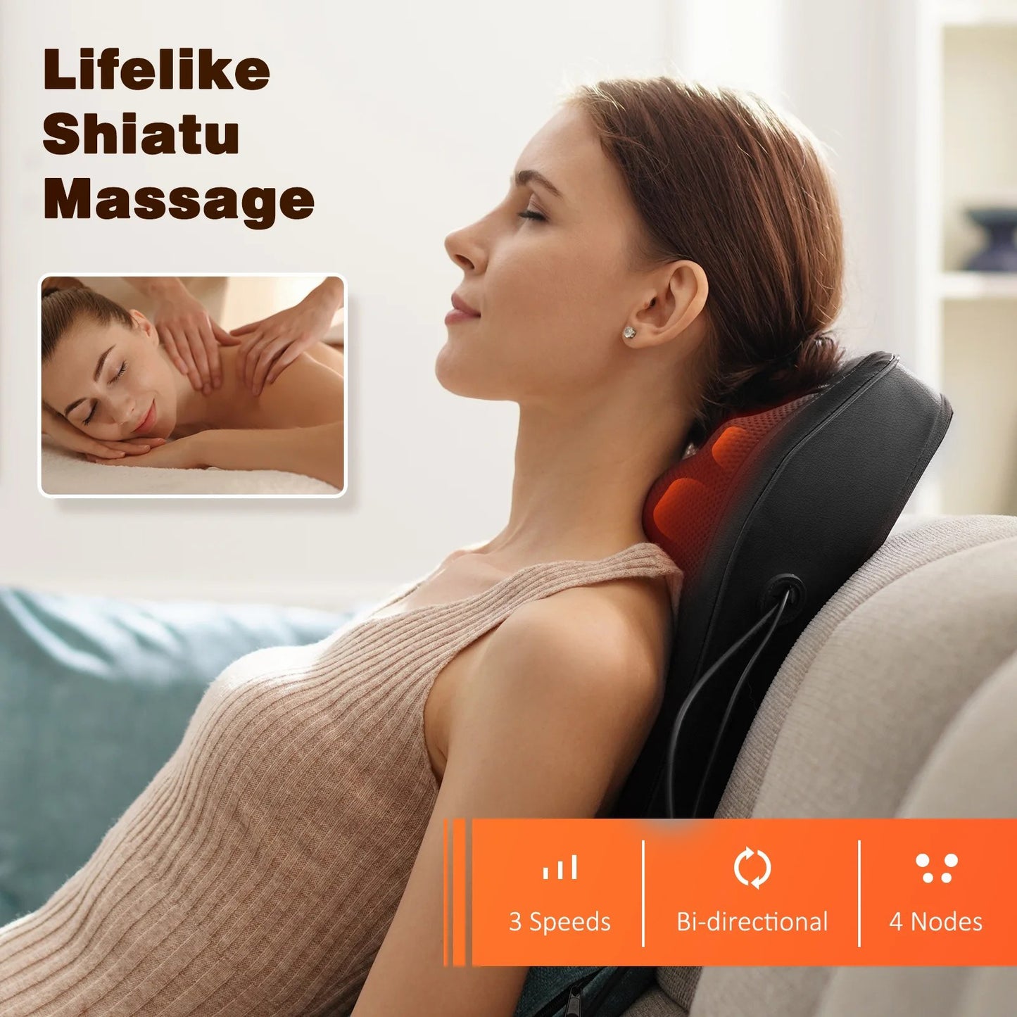 Boriwat Back Massager with Heat for Pain relief Deep Tissue, BLACK