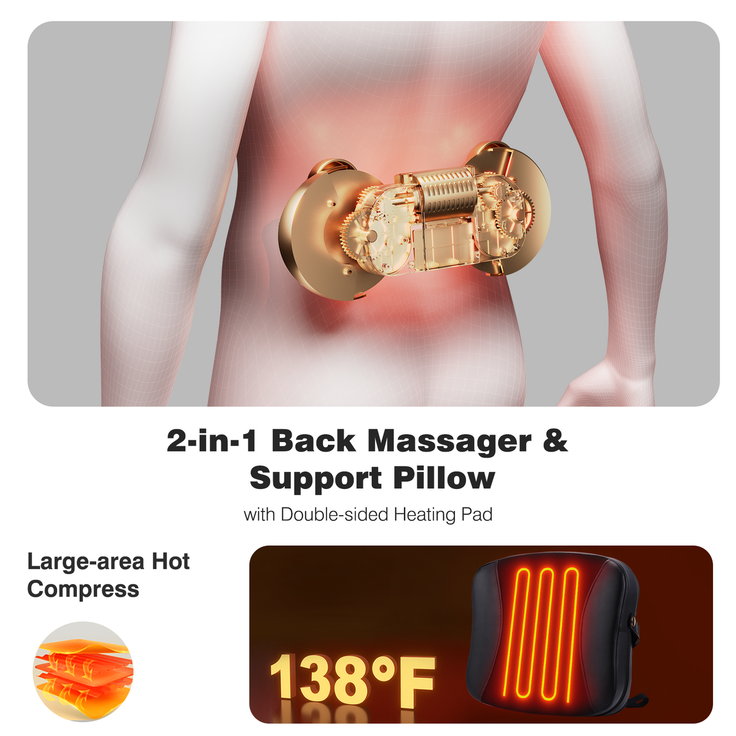 Boriwat Back Massager with Heat, Shiatsu Neck Massagers Deep Tissue Kneading, Black