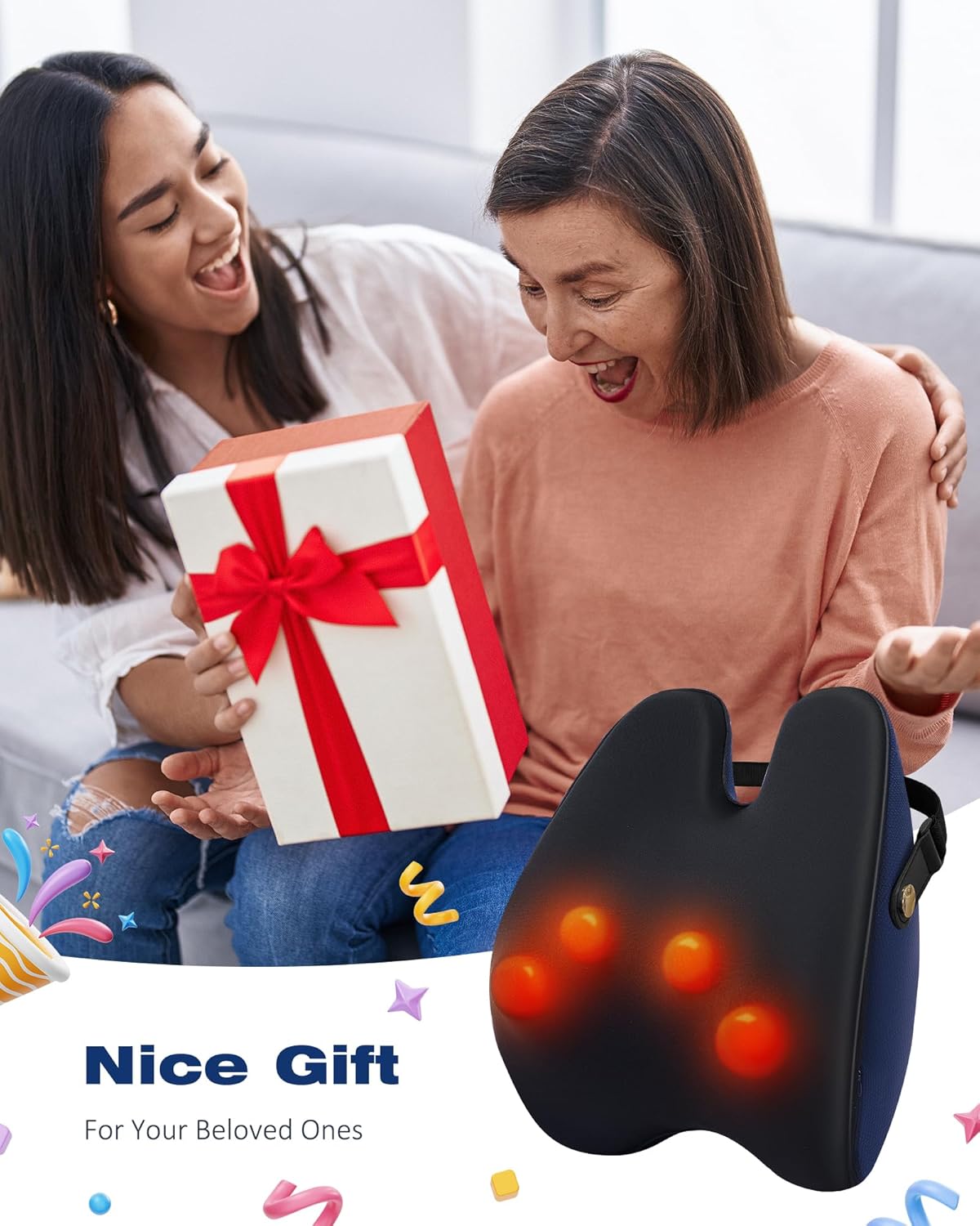 COSYSKY Neck and Back Massager with Heat, Deep Kneading Massage Pillow for Lower Back, Shoulder, Leg Muscle Relaxation, Gifts for Women & Men