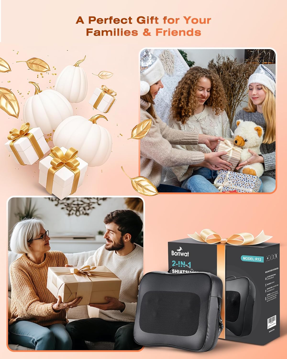 Shiatsu Back Massager with Heat Neck Massagers for Lower Back Leg Shoulder, Lumbar Support Pillow for Office Car, Gift for Men Women