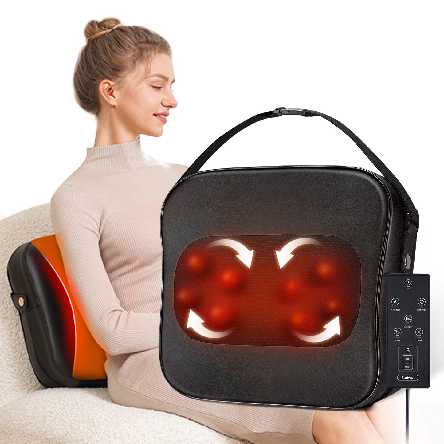 Boriwat Shiatsu Back and Neck Massager with Heat, Deep Tissue Kneading Pillow for Office Chair, Gifts for Mom Dad
