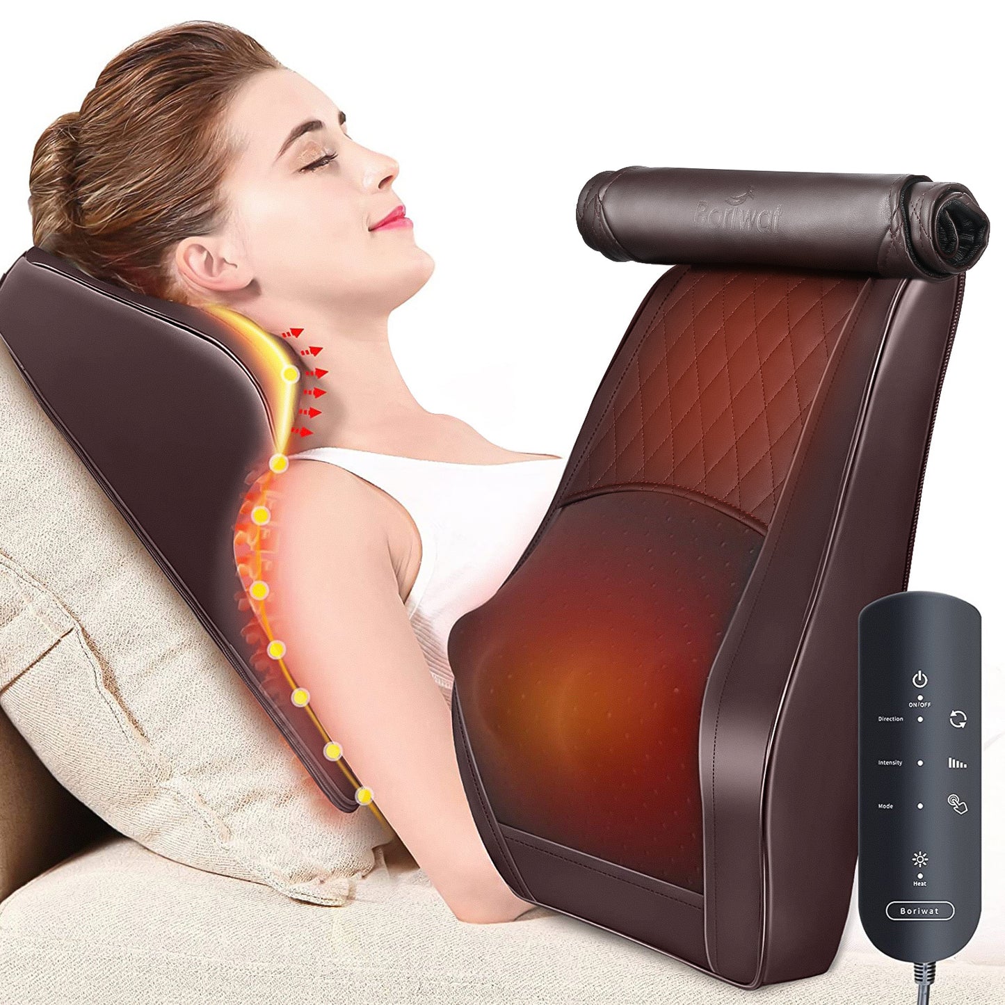 Boriwat Neck Massager with Heat, Back Massager with Heat, Brown