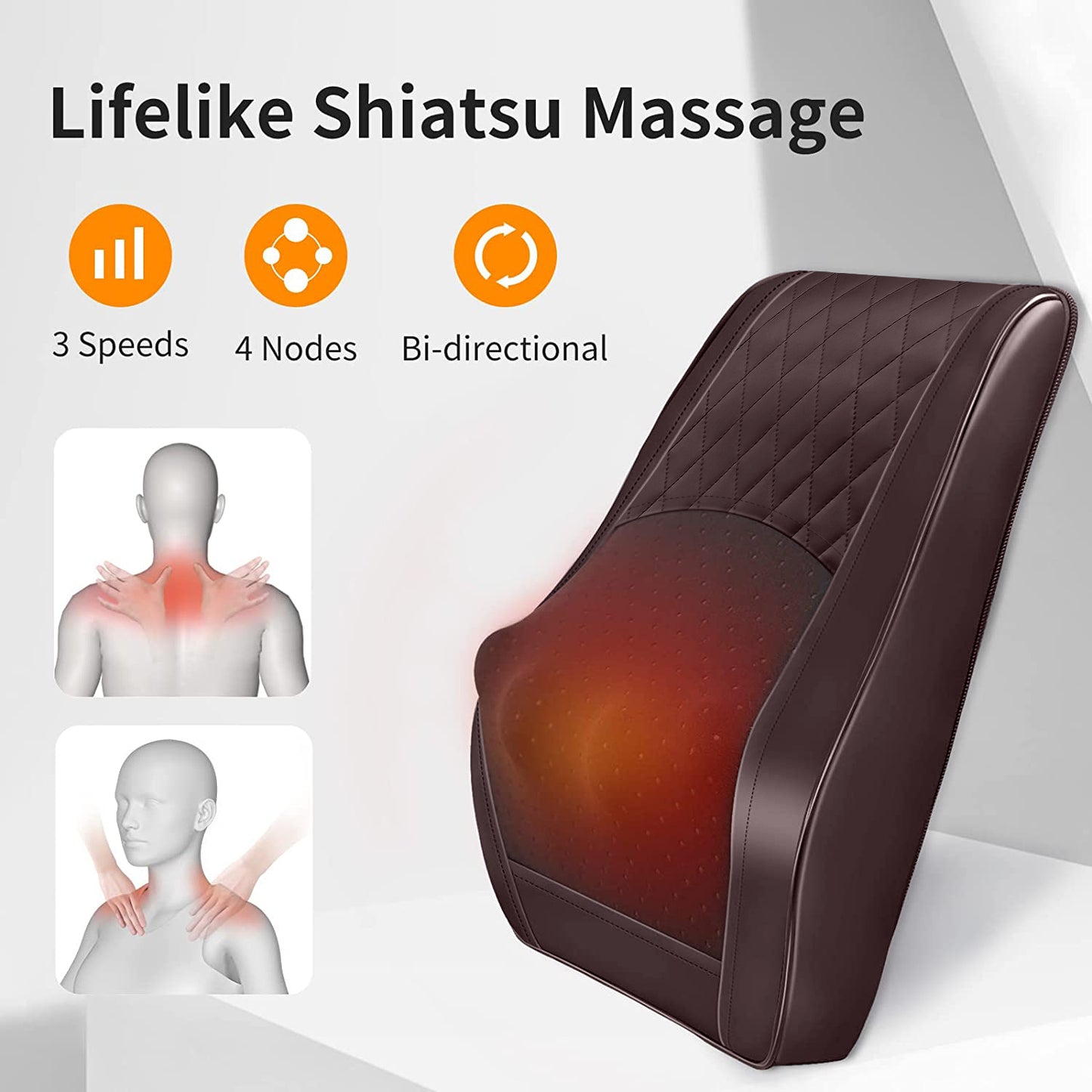 Boriwat Neck Massager with Heat, Back Massager with Heat, Brown