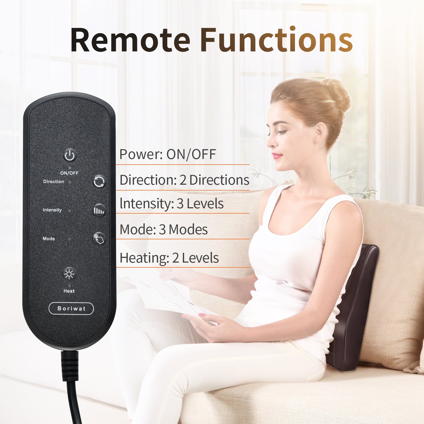 Boriwat Back Massager with Heat, Neck Massager for Pain Relief Deep Tissue, 3D Kneading Massage Pillow for Back, Neck, Shoulder, Legs, Gifts for Women Men Mom Dad