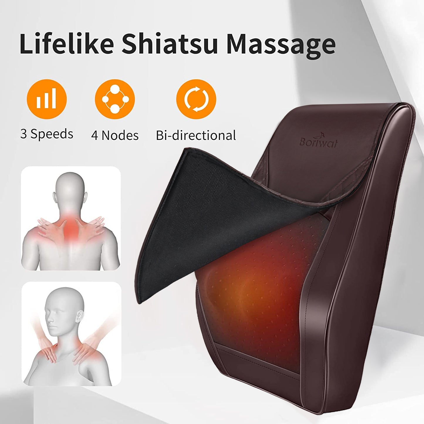 Boriwat Neck Massager with Heat, Back Massager with Heat, Brown